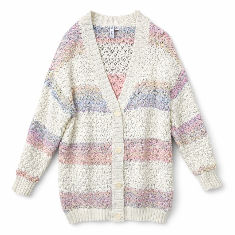 Grace + Karma Oversized Chunky Open Knit Button Front Cardigan XL 1X Pastel